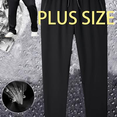 TEMU Men's Plus Size Athletic Sweatpants - Lightweight, Breathable Woven Fabric With Zipper Pockets & Drawstring, Black Casual Joggers For Workout, Running & Casual Attire, Plus Size Pants, Plus Size Image