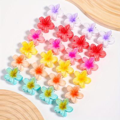 TEMU 24pcs Colorful Plastic Flower Hair Clips – Sweet Pastel Shark Clip Hair Accessories For Women, Hand Wash Only, Vivid Pink, Blue, Yellow, Orange, Purple And Image