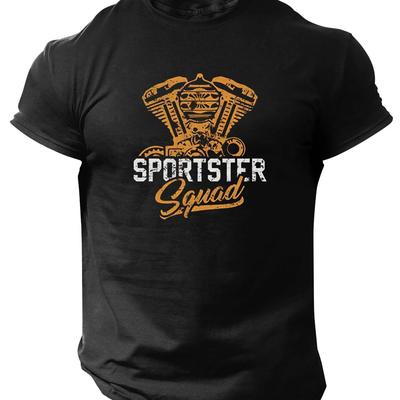 TEMU Retro Squad Men's - Casual Short-sleeve Tee With Vintage Motorcycle Graphic, Crew Neck, Ideal For Summer , Motocross T Shirts Image