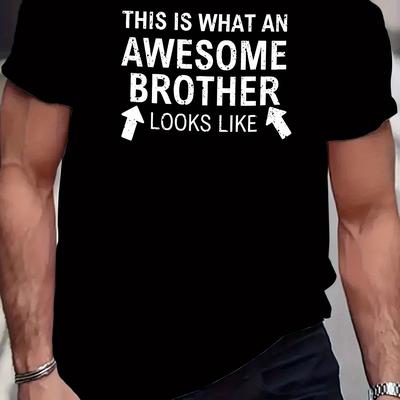 "TEMU 1pc Men's Casual Crew Neck T-shirt With "awesome Brother" Print, Short Sleeve, Polyester Knit, Regular Fit, Summer Top For" Image