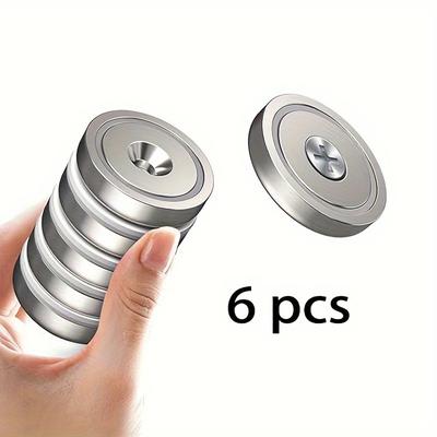 TEMU 6 Heavy Duty Round Bottom Cup Neodymium Magnets, 25mm Ring Magnets, With Hole And Screws, Countersunk Hole Pot Magnets, Suitable For Kitchen Woodworking Tool Hanging Image