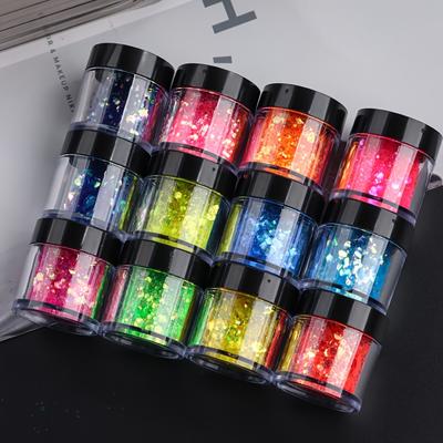 TEMU 12pcs Nail Glitter Powder Colorful Iridescent Glitter Sequins Holographic Sparkly Flake Hexagon Laser Shiny Chrome Manicure Decorations Image