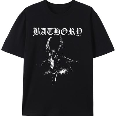 TEMU Men' Cotton T-shirt With Bathory Graphic - Short Sleeve, Breathable & Comfortable Casual Sportswear For All , Versatile Clothing | | Machine Washable Image