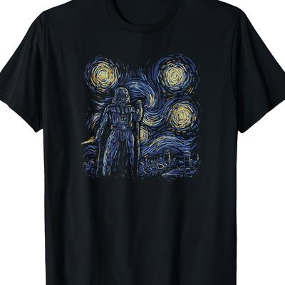 TEMU Star Wars Classic In Van Goghstarry Night T-shirt The Gift For Birthday Gifts Beach Vacation T-shirt 100% Cotton Image