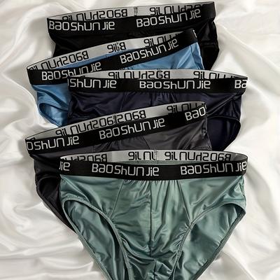 TEMU 5pcs Men's Ice Fiber Underwear - Breathable , Elastic Waistband With Bashunie Lettering, , Triangle Cut For Everyday Casual Wear Image