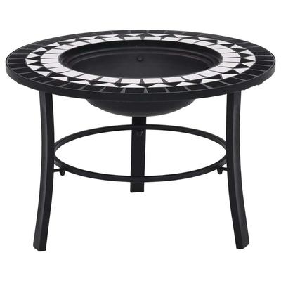 TEMU Mosaic Fire Pit Firepit Garden Table Patio Stove Chimenea Bowl Outdoor Heater Burner Bbq Barbecue Black And White 68cm Ceramic Tile Image