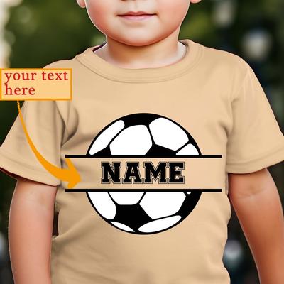 TEMU Chicfull Boys' Soccer Graphic Tee - Customizable Name Print, Casual Crew Neck, Light Brown, Spring/summer, Everyday Tshirt | Soccerthemed Apparel | , Soccer Tshirt Image