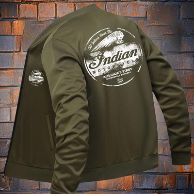 TEMU Men's Club Jacket - Stand Collar, Zip-up, Polyester, With Eagle Emblem, Wear Image