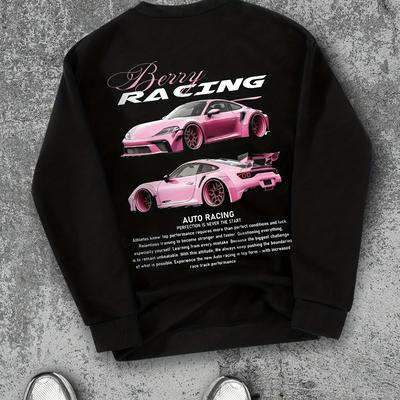 TEMU Men's Pink Casual Streetwear Sweatshirt With Geometric Pattern - Polyester, Round Neck, Loose Fit Image