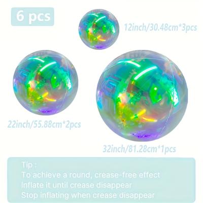 TEMU 6pcs Large Colorful Laser 4d Spheres With Iridescent Finish, Self-sealing Aluminum Foil Balloons For Weddings, Birthdays, Anniversaries, And Party Decorations Image