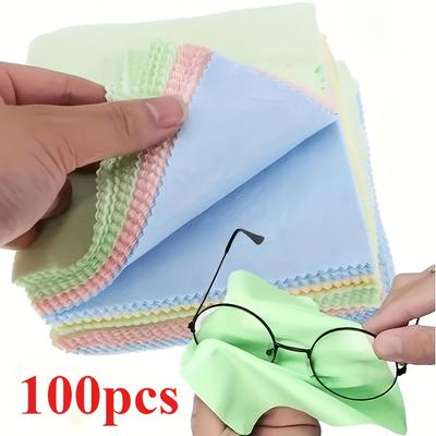 TEMU 100pcs Of Microfiber Cleaning Cloth, Suitable For Glasses, Camera Lenses And Smartphone Screens - Soft, Thick, Unscented In Shades Pink, Blue, Wipes, Glass Cleaner Image