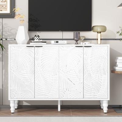 Sideboard，Entertainment Center Media Console with 2 Spacious Storage Space, Solid Wood Legs and Anti-tip Device