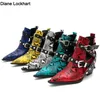 Neue Damen Chunky High Heels Stiefeletten Spitz Schnalle Niet Stiefel Frauen Party Schuhe Frau