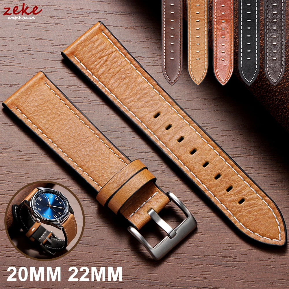 Vintage Ölwachs Lederarmband 20mm 22mm für Omega für Seiko Armband Nähte Rindsleder Armband Uhrenarmband Herren Damen Armbänder Image