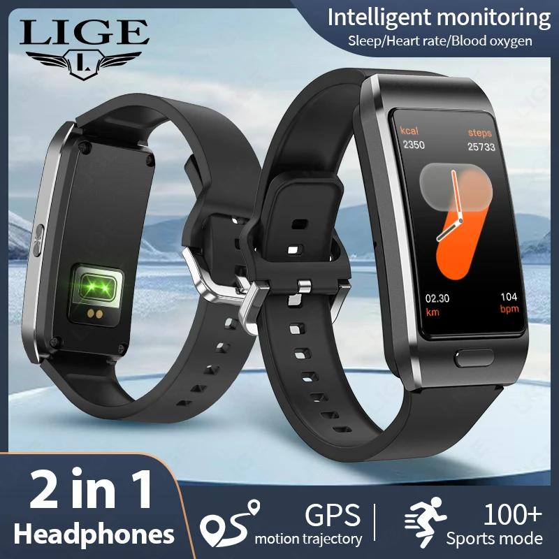 LIGE Sport-Smartwatch mit Ohrhörern, Anruf tätigen, 2-in-1-Bluetooth-Musikuhr, GPS-Track, Fitness-Smartband für Damen und Herren Image