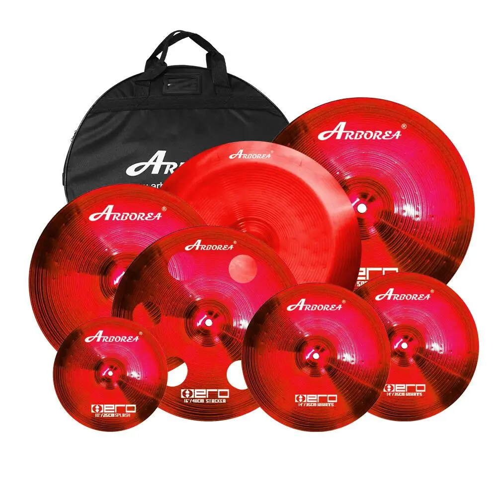 Heißer Verkauf Arborea Drum Percussion Instruments Red Cymbal Set 10''splash +14''hihat+16''crash+16''ozone+18''china+20''ride+Bag Image