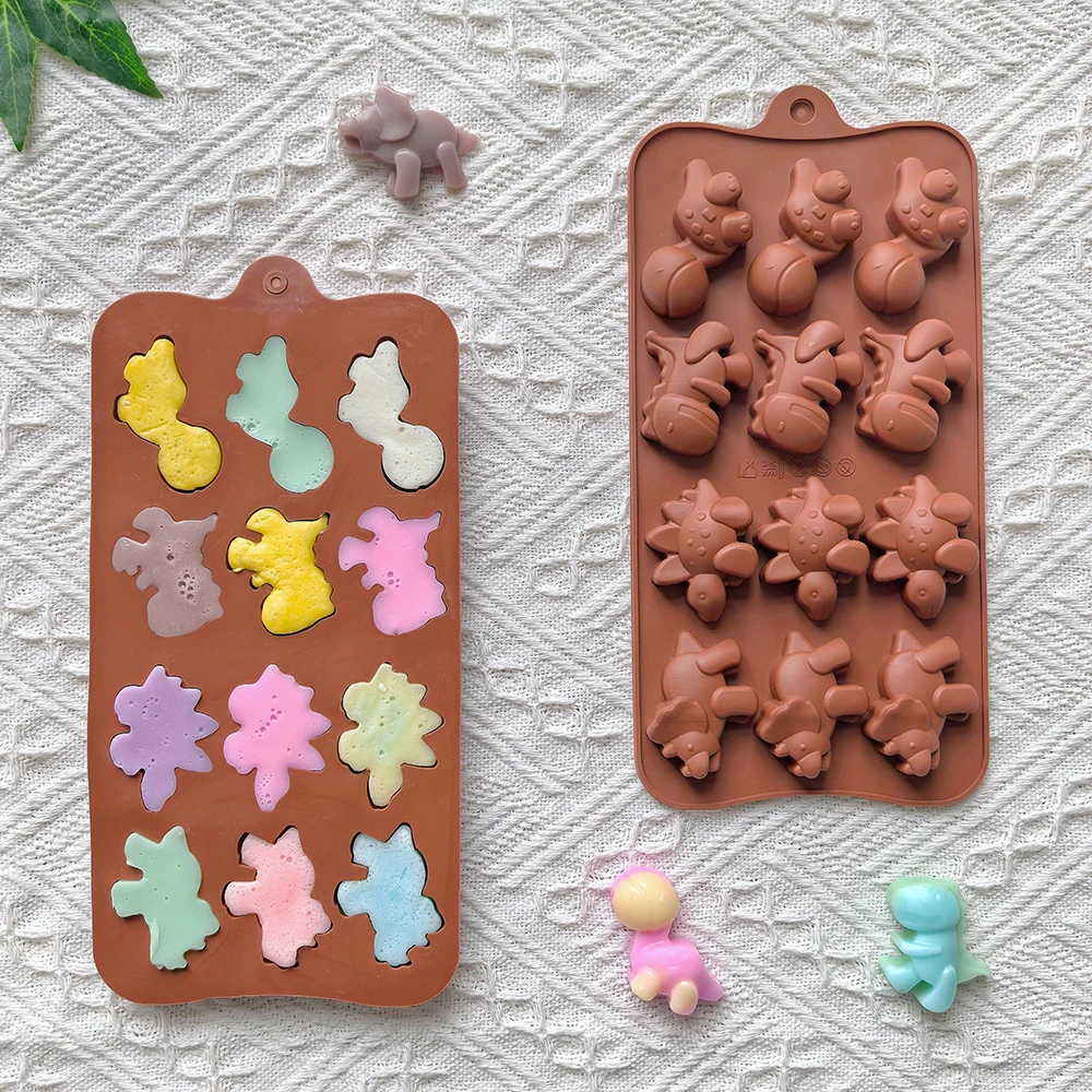 1 Stück 12-Loch kleine Dinosaurier-förmige Back-Silikonform, DIY-Schokolade, Süßigkeiten-Herstellungsform, Kuchendekoration, Backutensilien Image
