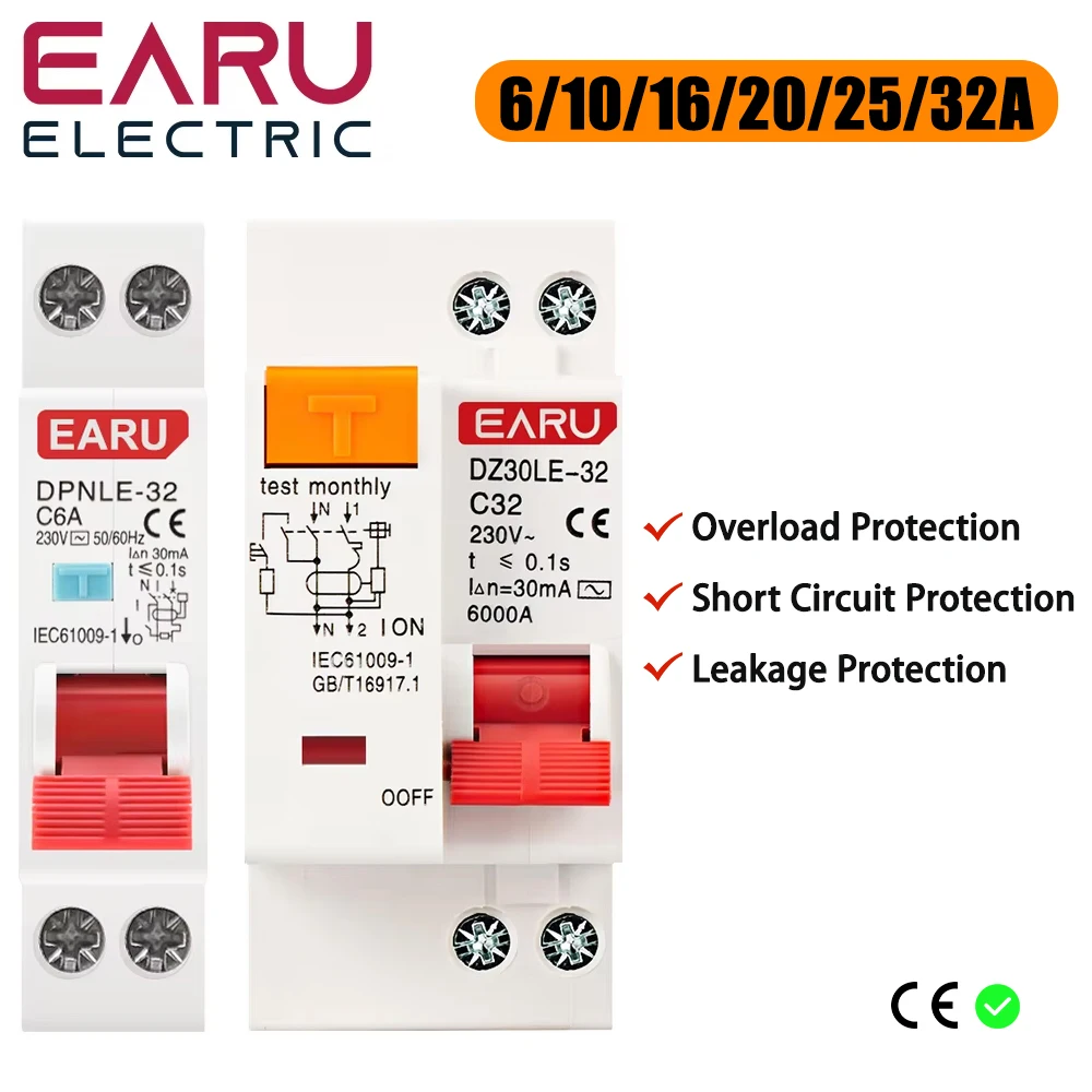 DPNL 230 V 50/60 Hz RCBO MCB 1P+N 6KA Fehlerstromdifferenzial Automatischer Schutzschalter Überstrom-Leckageschutz Image