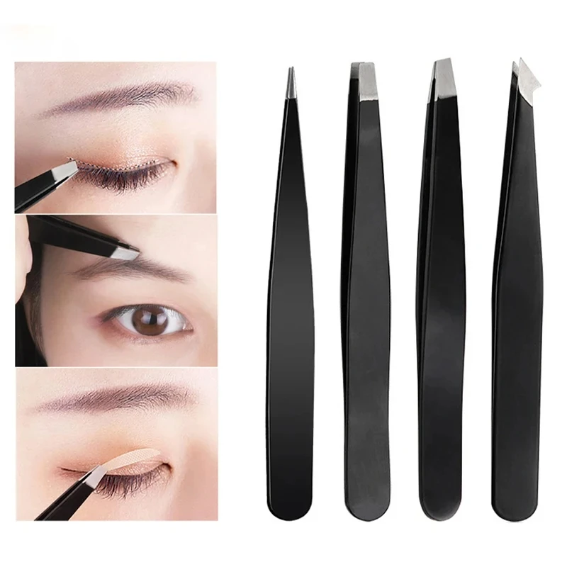 1/3/4 stücke Haar Entfernung Pinzette Edelstahl Augenbraue Pinzette Rosa Schräg Schwarz Spitze Punkt Gesicht Harmlose Make-Up schönheit Werkzeug Image