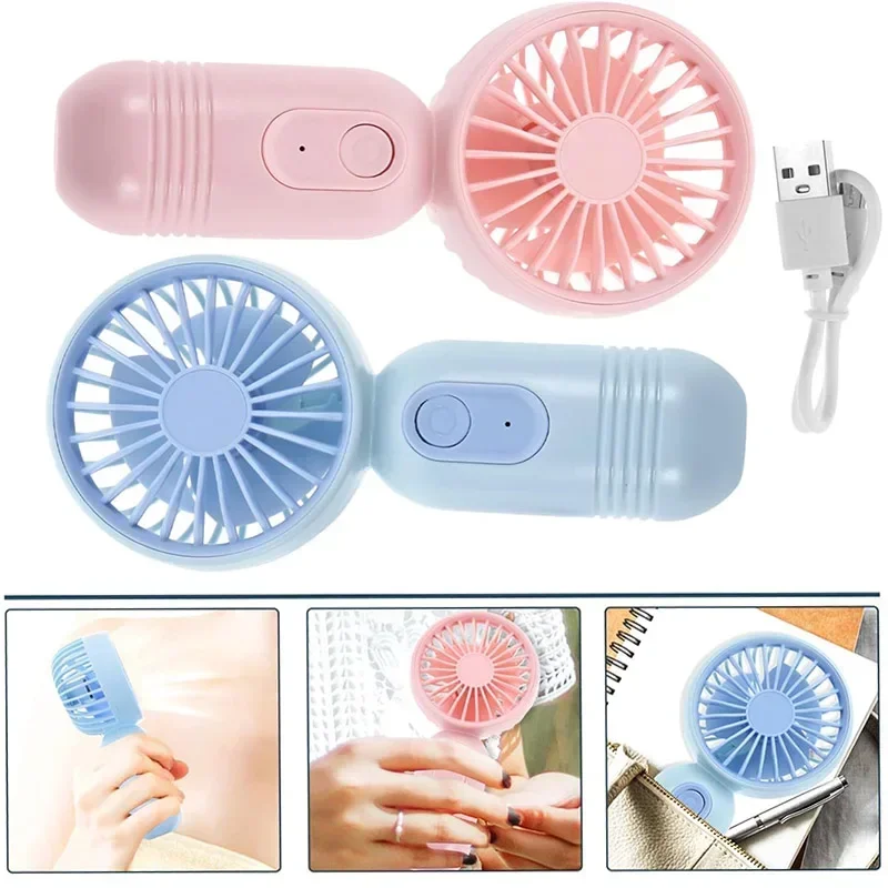 USB wiederaufladbarer tragbarer Mini-Ventilator mit 3 Geschwindigkeiten – leichter Handventilator – perfekt für Büro, Outdoor, Reisen und Camping Image