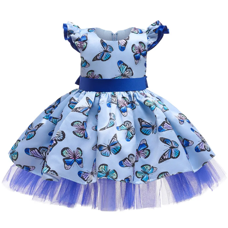 Mädchen Party Kleider Sommer Kleinkind Mädchen Kleidung Schmetterling Gedruckt Prinzessin Kleid Mädchen Elegantes Kleid Geburtstag Party Eid Kleid Image