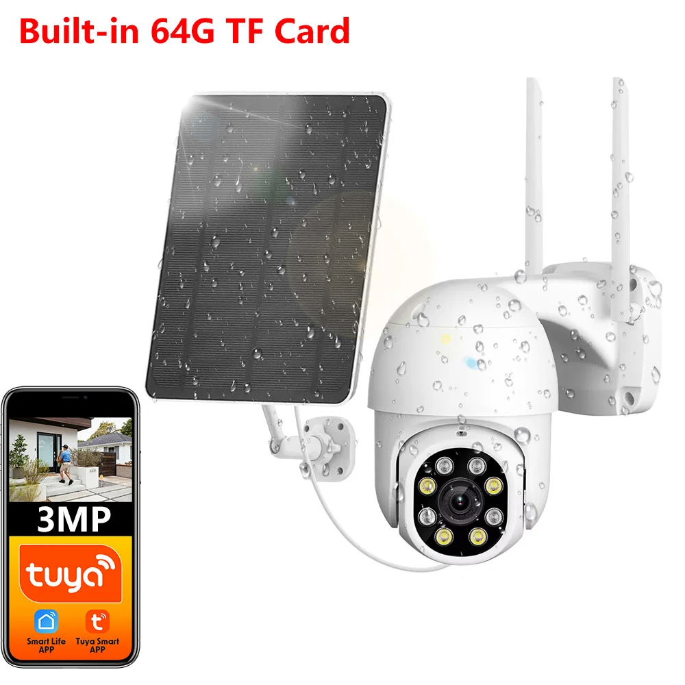 Motion Tracking Batterie Tuya Smart Life APP WiFi Batterie Solar Outoor PTZ Überwachung Sicherheit Schutz Kamera mit 64G TF Ca Image