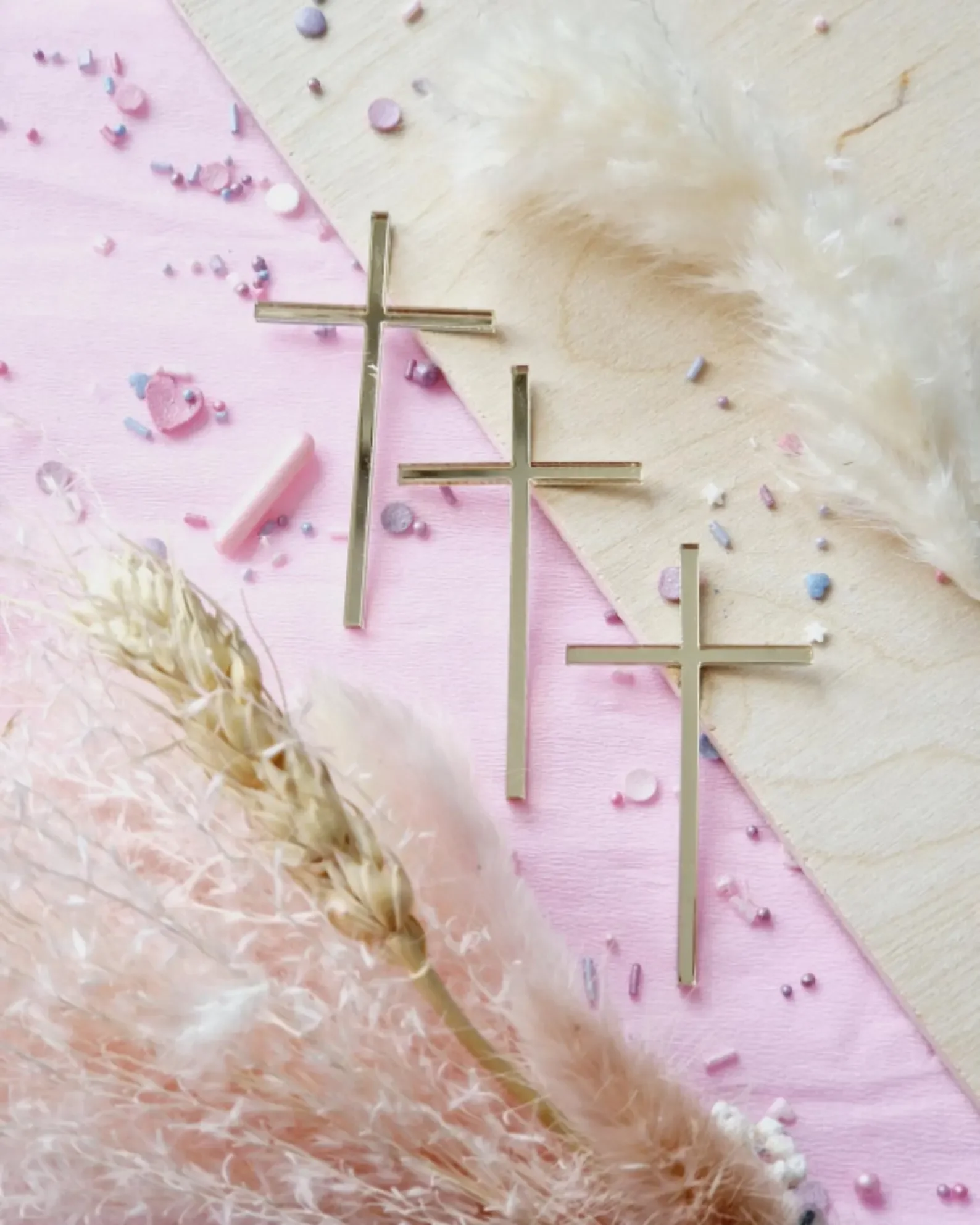 Benutzerdefinierte Gold Kreuz Kuchen Topper Acryl Happy Taufe Gold Charm Dekorationen Gott segne Party für Backzubehör Image