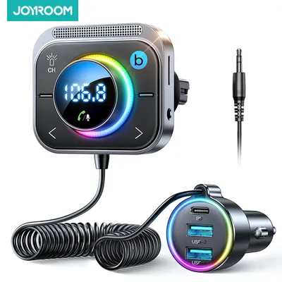 Joyroom Bluetooth 5.3 FM Transmitter AUX Car Adapter Audio FM Transmitter Bass Boost 3 Ports PD&QC 3.0 FM Bluetooth Fast Charger