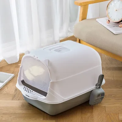 Tieker Extra Large Removable Enclosed Cat Litter Box Pet Cat Toilet Litter Box with Cat Litter Scoop