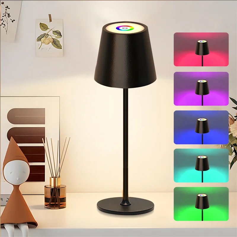 Lampada da tavolo senza fili RGB, lampada da tavolo con batteria ricaricabile con controllo touch a 3 colori Lampada da tavolo dimmerabile per lampade da comodino camera da letto