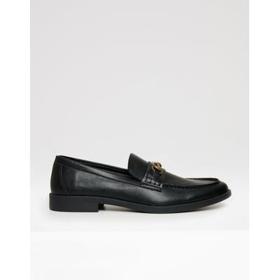 Black Faux Leather Snaffle Loafers