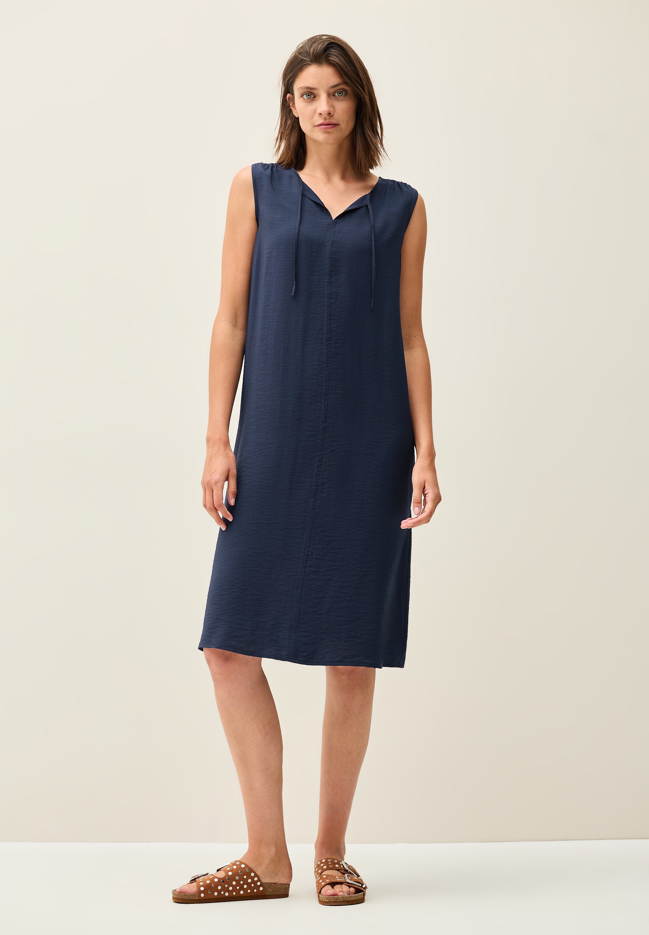 Midikleid CECIL, Damen, Gr. L (42), US-Größen, blau (urban navy blau), Stoff, 88% Viskose, 12% Nylon, unifarben, normal wadenlang, Rundhals, Bündchen, Kleider Midikleid, soft und trageangenehm