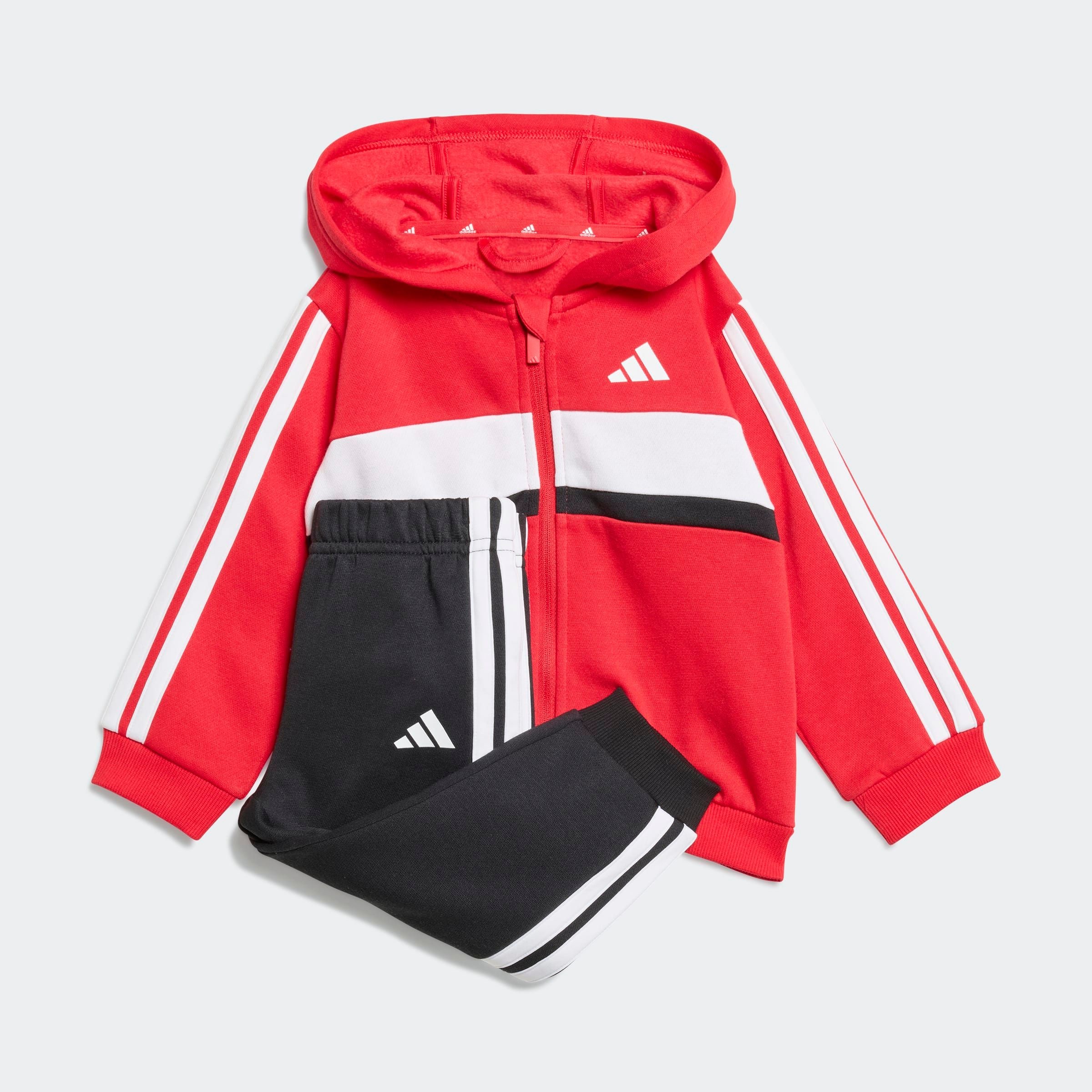 Trainingsanzug ADIDAS SPORTSWEAR "I 3S TIB FL SET", Kinder, Gr. 86, pure ruby, weiß, schwarz, Obermaterial: 70% Baumwolle, 30% Polyester, Sportanzüge Image