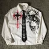 Y2K Weiß Langarm Shirt Affliction Neue Retro Gothic T Shirt Harajuku Männer Schädel Heilige Schrift