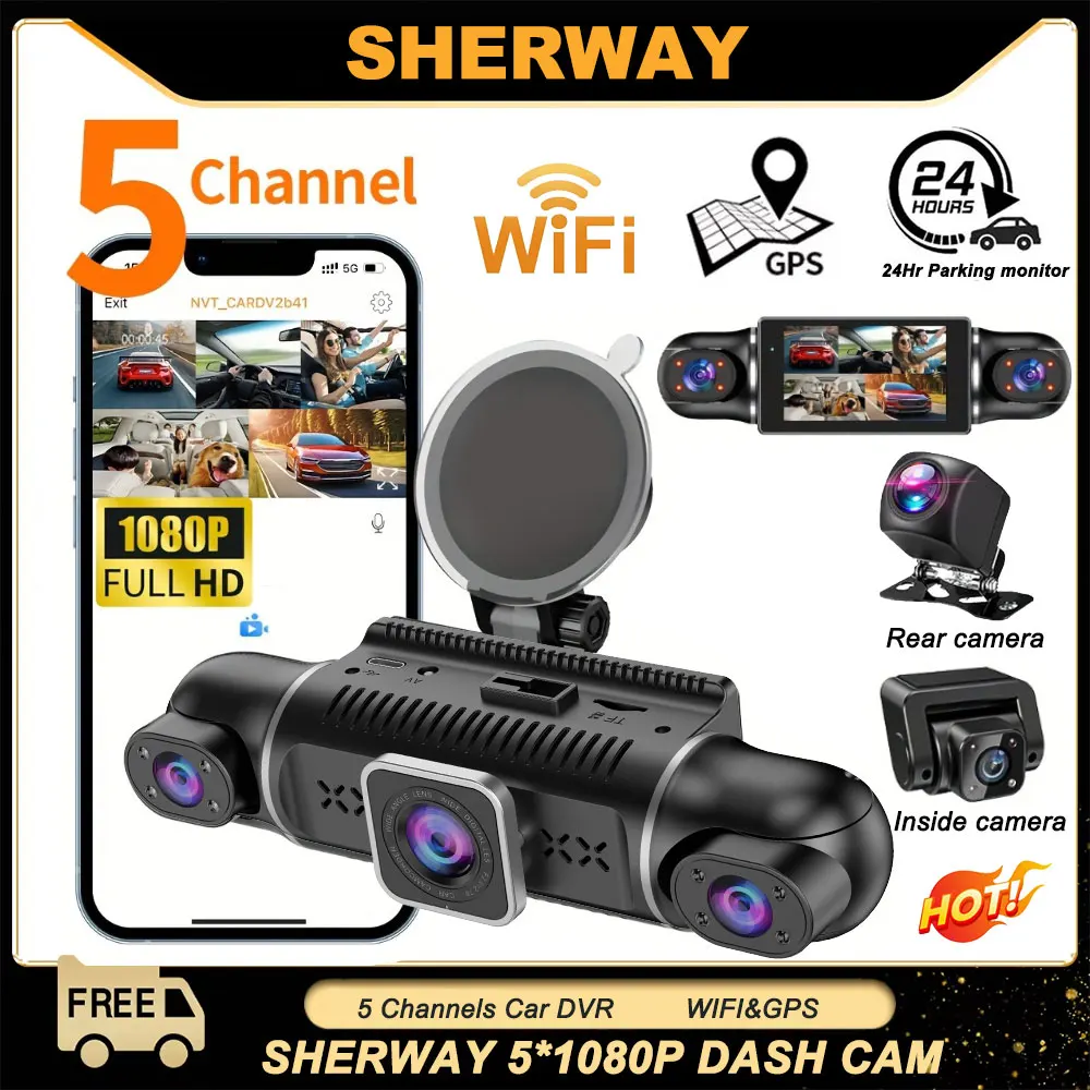 5-Kanal-Auto-DVR UHD 1080P 5-Linsen-Innenfahrzeug-Dashcam 360 ° Alle Seiten Autokamera Wifi Video Fahren Registrator GPS Dash Cam Image