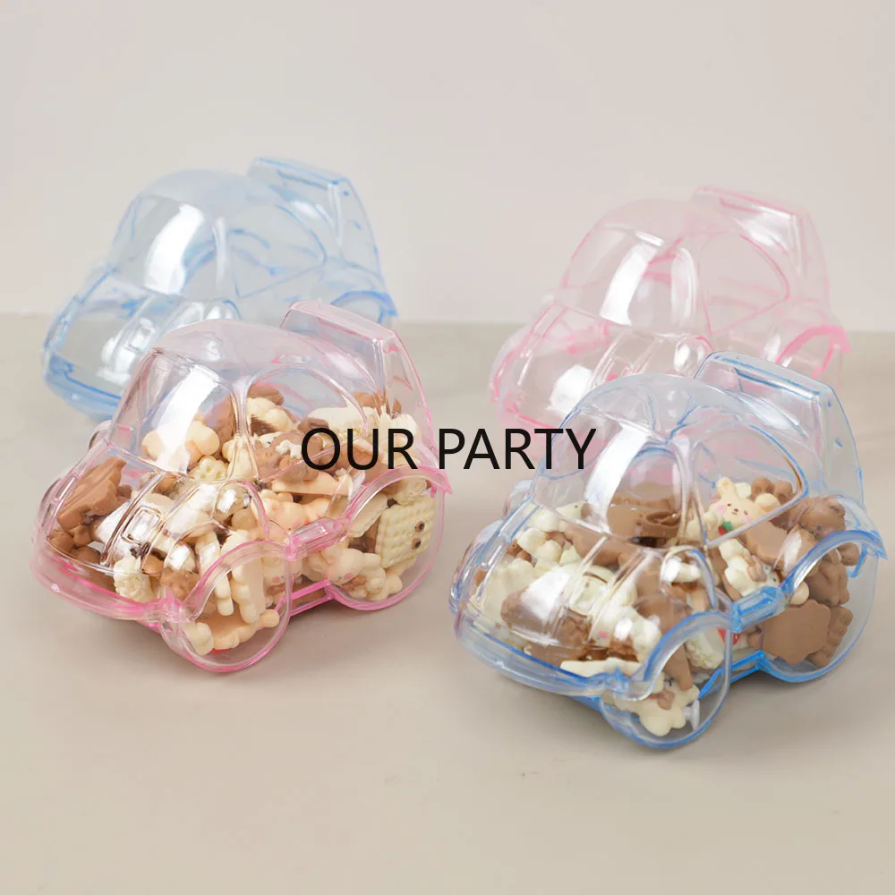 4 Stück Kunststoff-Keks-Süßigkeitsbox in Autoform, Geschlecht offenbaren, Geschenkverpackungsboxen für Babyparty, Geburtstag, Schulanfang, Party-Dekoration Image