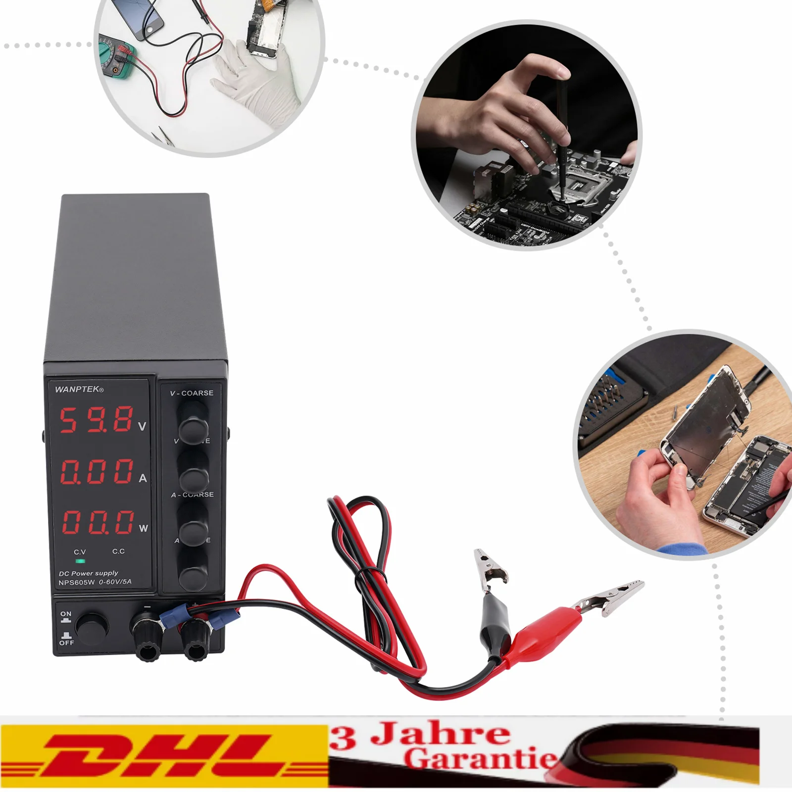 NPS605W Labornetzteil 60 V 5 A DC, digitales, einstellbares Labornetzteil, Schaltnetzteil mit LED-Anzeige Image