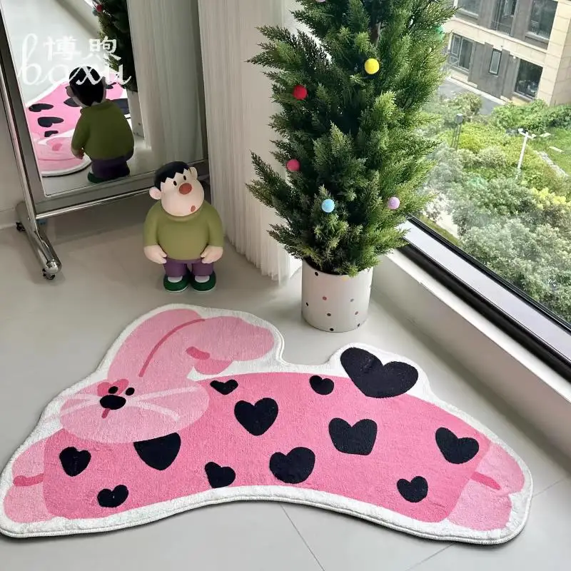 VIKAM Cartoon Niedlicher Kaninchen-Teppich, Kinderzimmer, Schlafzimmer, Bett, Decke, Badezimmer, rutschfester Balkonteppich für Schlafzimmer, Heimdekoration Image