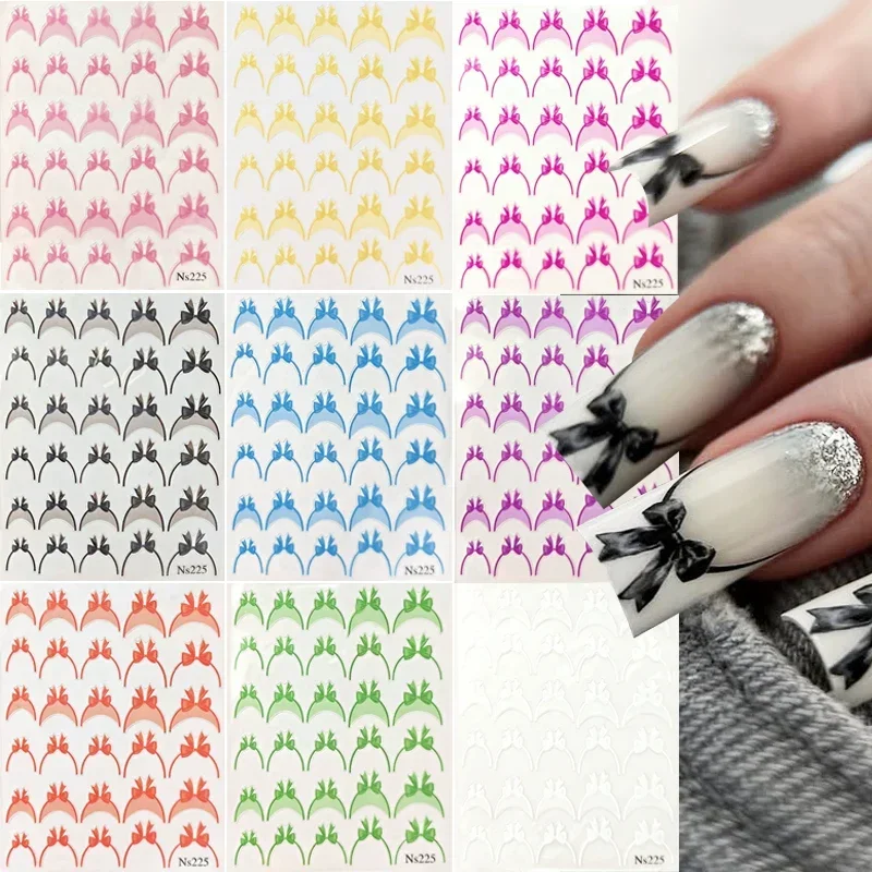 5D-Nagelaufkleber mit französischer gebogener Linie und Schleife, bunte Streifenlinien, Schieberegler, Nagelzubehör, Maniküre-Kleber Image