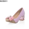 NASBAVI Luxus Kristall Low Heels Casual frauen Pumpen Schuhe Runde Kappe Süße Bogen-gebunden Rosa