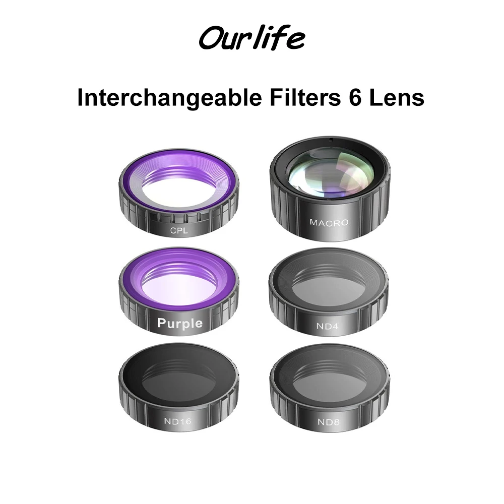 Ourlife Austauschbares Filter-Set, 6er-Pack, CPL (Polarisierung)/Paar/Makro/ND4/ND8/ND16, Filter, kompatible Action-Kamera MTR80 MTR81 Image