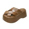 8CM Frauen Leder Sandalen Neue Damen Schuhe Frau Pumpen Frauen Cross-strap Rutschen Plattform Schuhe