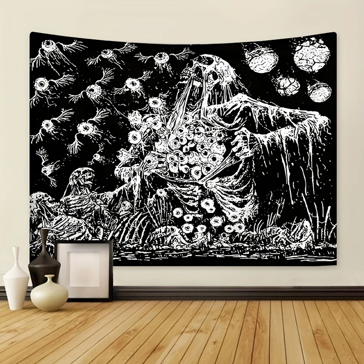 VIKAMA Gothic Stern und Mond Geheimnis Wandteppich Totenkopf Himmlische Geheimkunst Dunkler Böhmischer Stil Wohnzimmer Schlafzimmer Dekoration Image