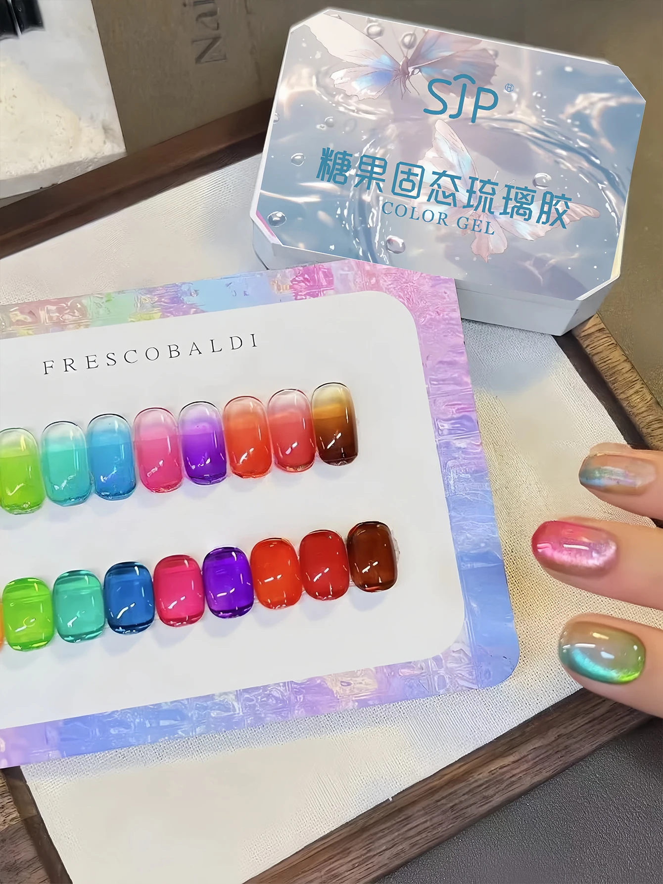 9-Farben-Hochglanz-Gelee-Glas-Gel-Nagellack, durchscheinender Malkleber, Nagellack, glänzende Nagelkunst, semi-permanentes UV für Nägel Image