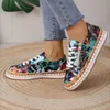 Frauen Turnschuhe elegante Blumen gedruckt Schnürung weibliche flache Schuhe Mode runde Zehen Dame
