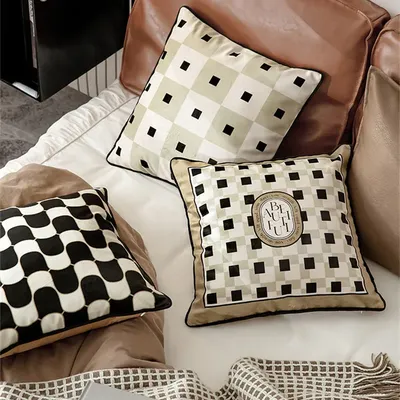 Geometrischer Gitter-Kissenbezug, Samt-Kissenbezug, beige Kissenbezüge für das Bett, versteckter Image