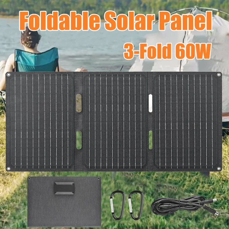 Pannello solare pieghevole da 60 W Borsa pieghevole portatile USB tipo C Caricatore di alimentazione esterno per telefono Escursionismo Campeggio Alimentatori mobili