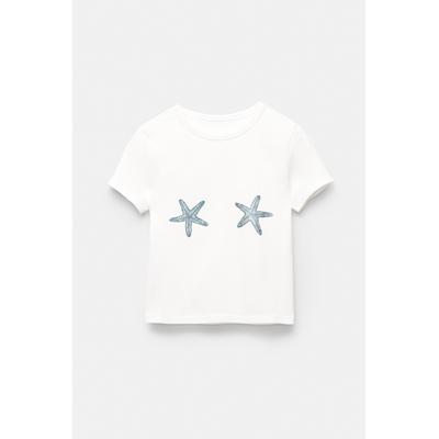 T-Shirt With Rhinestone Stars