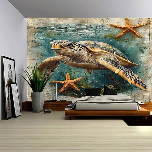 Meereslebewesen Karte Schildkröte Muster hängende Tapisserie Wandbild Kunst große Tapisserie Wandbild Dekoration Fotos Hintergrund Teppich Vorhänge Home Schlafzimmer Wohnzimmer Dekoration Image