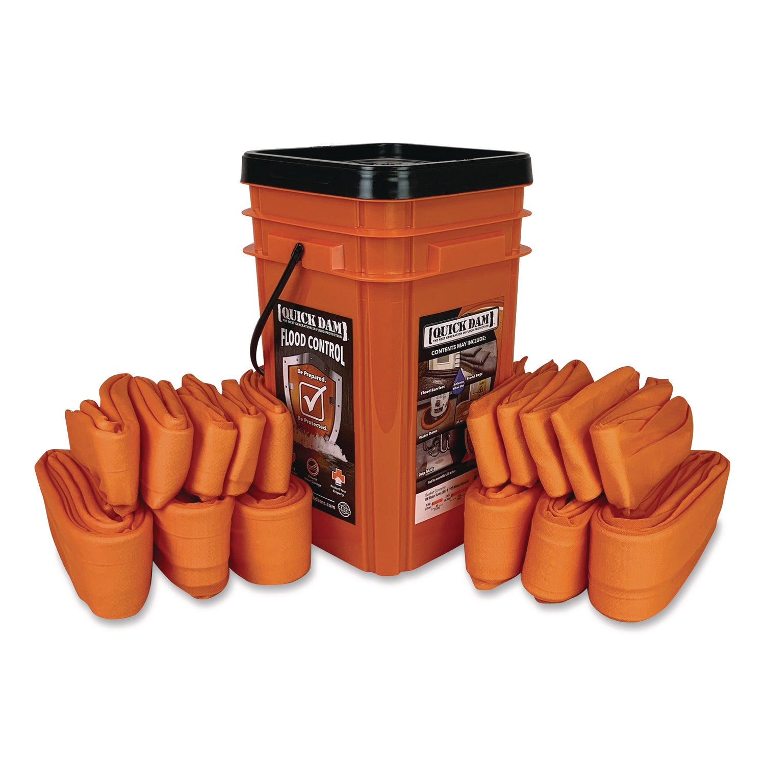 Quick Dam Indoor Bucket Kit, (1) Bucket, (10) 4 ft Water Dams, (6) 10 ft Water Dams (QKDWUGGCO)